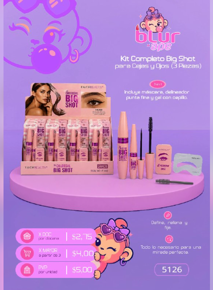 Kit gel + delineador + mascara para ojos y cejas BIG SHOT