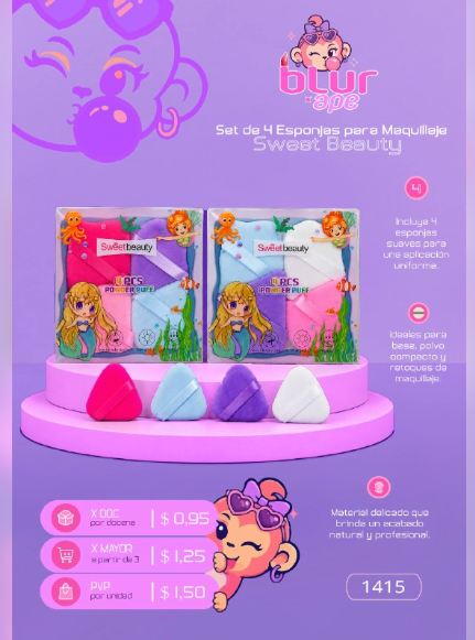 Set de 4 esponjas para maquillaje Sweet beauty