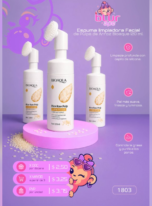 Espuma limpiadora facial de arroz BIOAQUA
