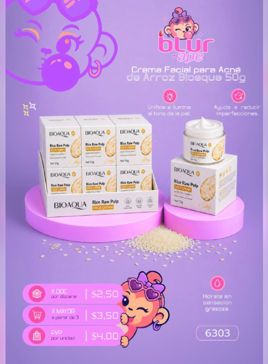 Crema facial de arroz para acné BIOAQUA